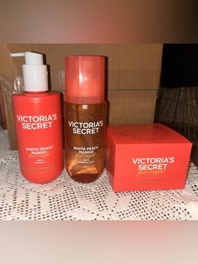 (Inventory 48) Victoria's Secret White Peach Mango Set in Coral/Peach